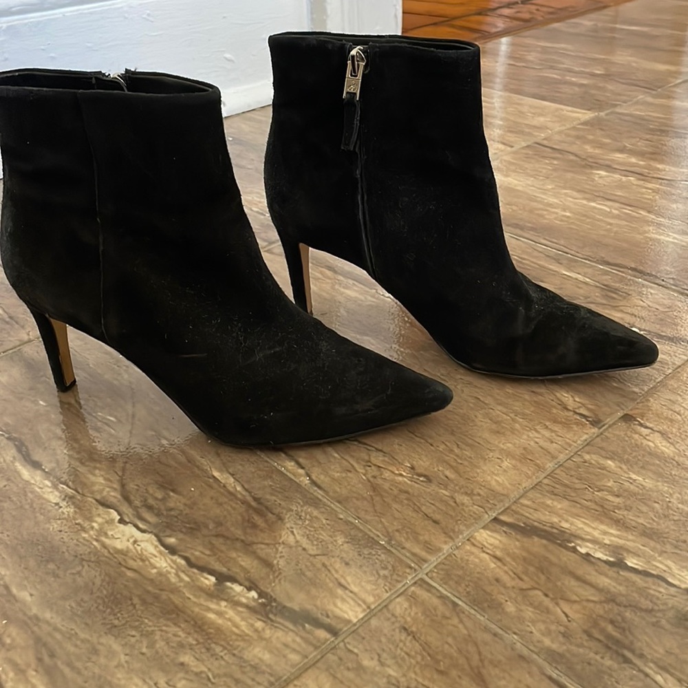 LAST CALL Sam Edelman black suede booties size 7.5. Worn lightly.